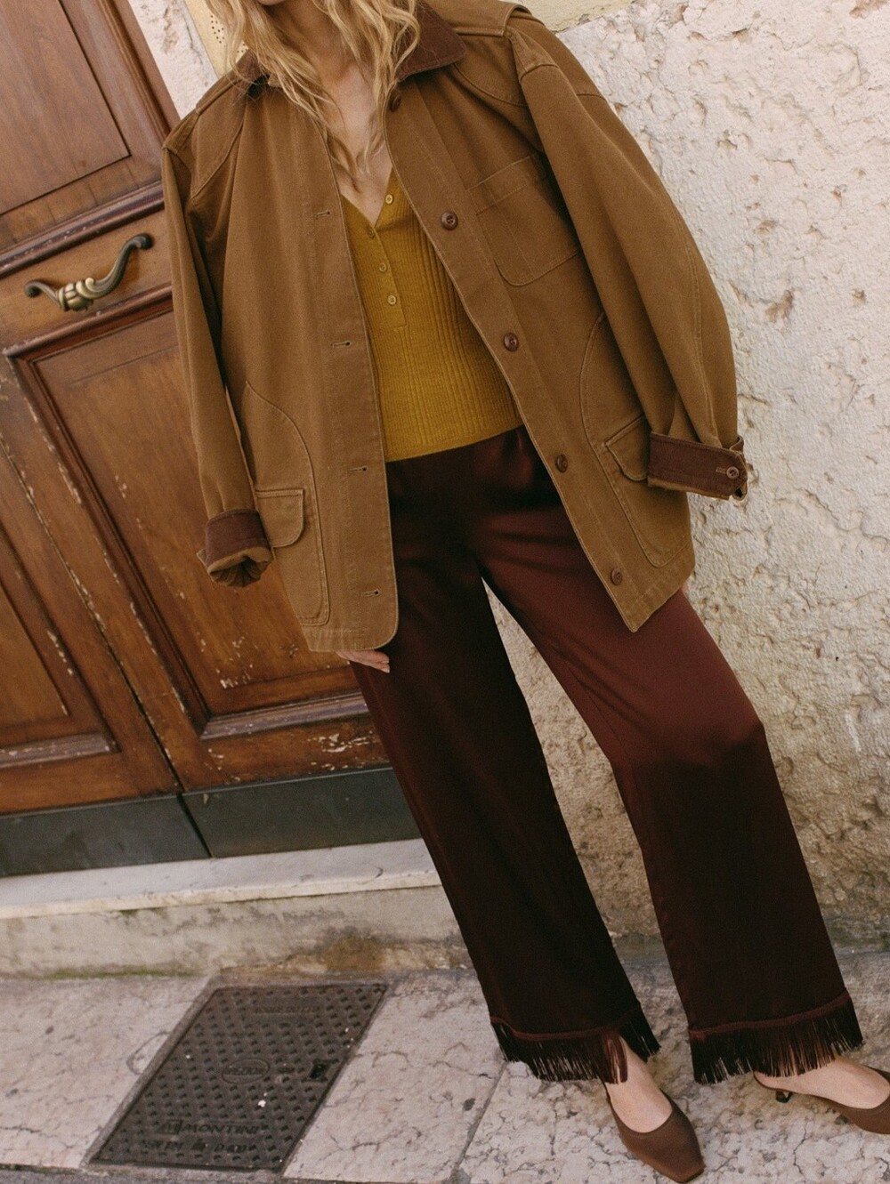 Doen Brown Utility Jacket with Corduroy Collar - Picture 1 of 7
